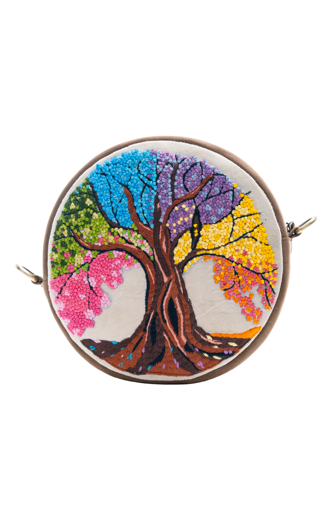 Eternal Bloom round sling purse by the brand Story of Strings.